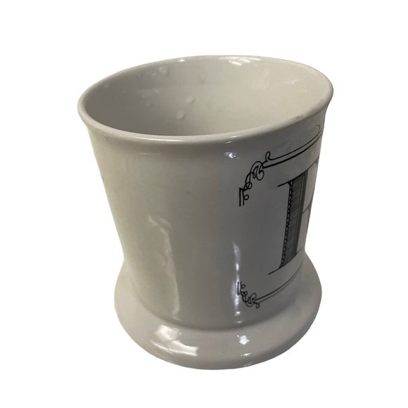 HOME ESSENTIALS Mug Cup Monogram R Scroll Pedestal Bottom Ceramic Wide Brim - Picture 2 of 6